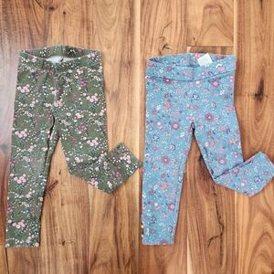 Bundle! 2 Janie And Jack Floral Leggings - Green and Blue. 2T. Twin Girls